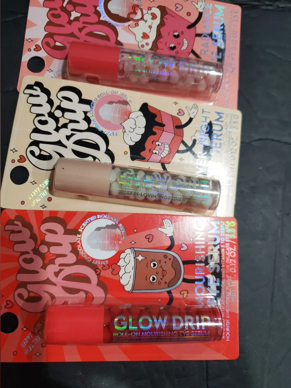 3pack glow drip nourishing radiance and overnight infused eye serums rollon new